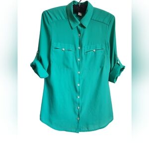 Emerald green silky shirt blouse H&M size US6
